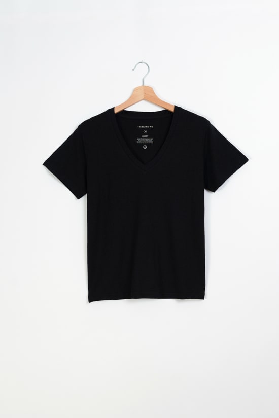 Hanf Damen V-Neck T-Shirt schwarz Hanf Damen V-Neck T-Shirt schwarz