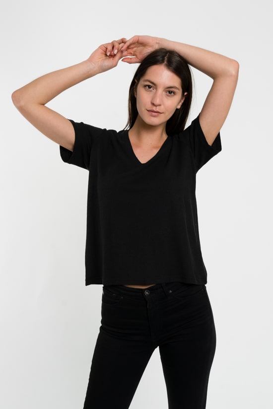 Hanf Damen V-Neck T-Shirt schwarz Hanf Damen V-Neck T-Shirt schwarz