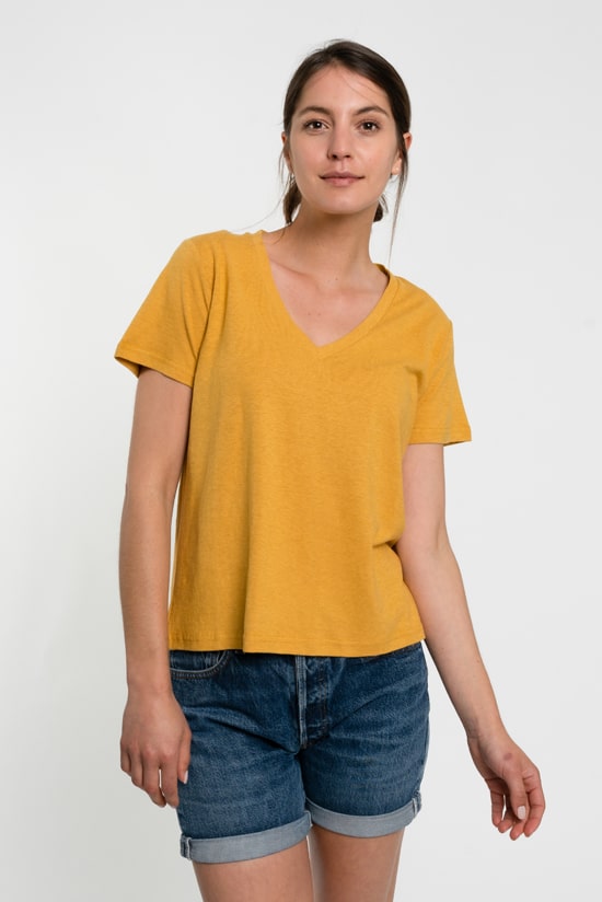 Hanf Damen V-neck T-Shirt senfgelb Hanf Damen V-neck T-Shirt senfgelb