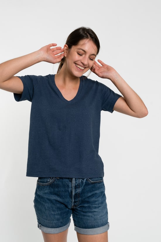 Hanf Damen V-Neck T-Shirt navy Hanf Damen V-Neck T-Shirt navy